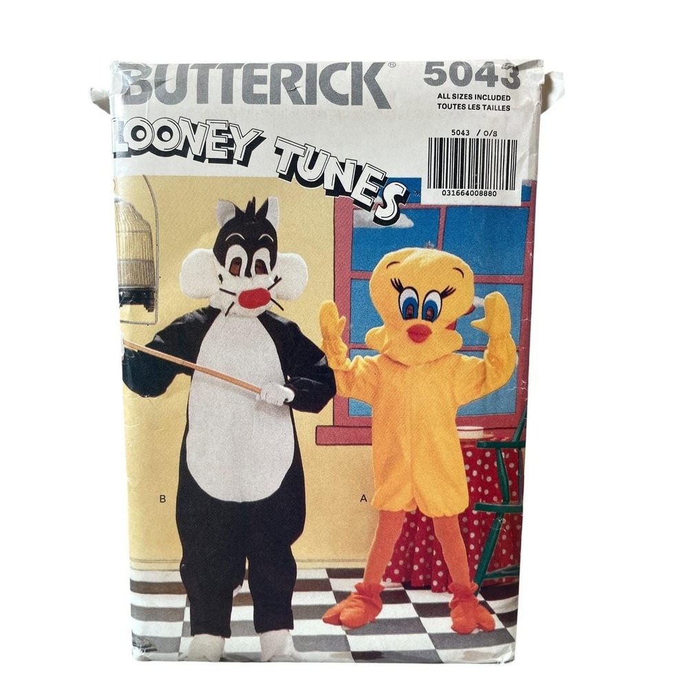 Butterick 5043 Costume Pattern Kids S-XL Black Yellow Looney Tunes Sylvester